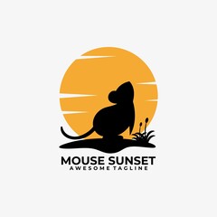 Mouse sunset logo design vector