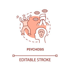 Psychosis terracotta concept icon. Teenager mental disorder abstract idea thin line illustration. Psychotic episodes. Isolated outline drawing. Editable stroke. Arial, Myriad Pro-Bold fonts used