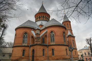 Historical Armenian Church of the Holy Apostles Peter and Paul in Chernivtsi, Ukraine. December 2021