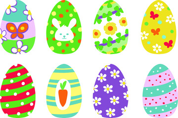 Set of decorated easter eggs. Cute easter eggs.
