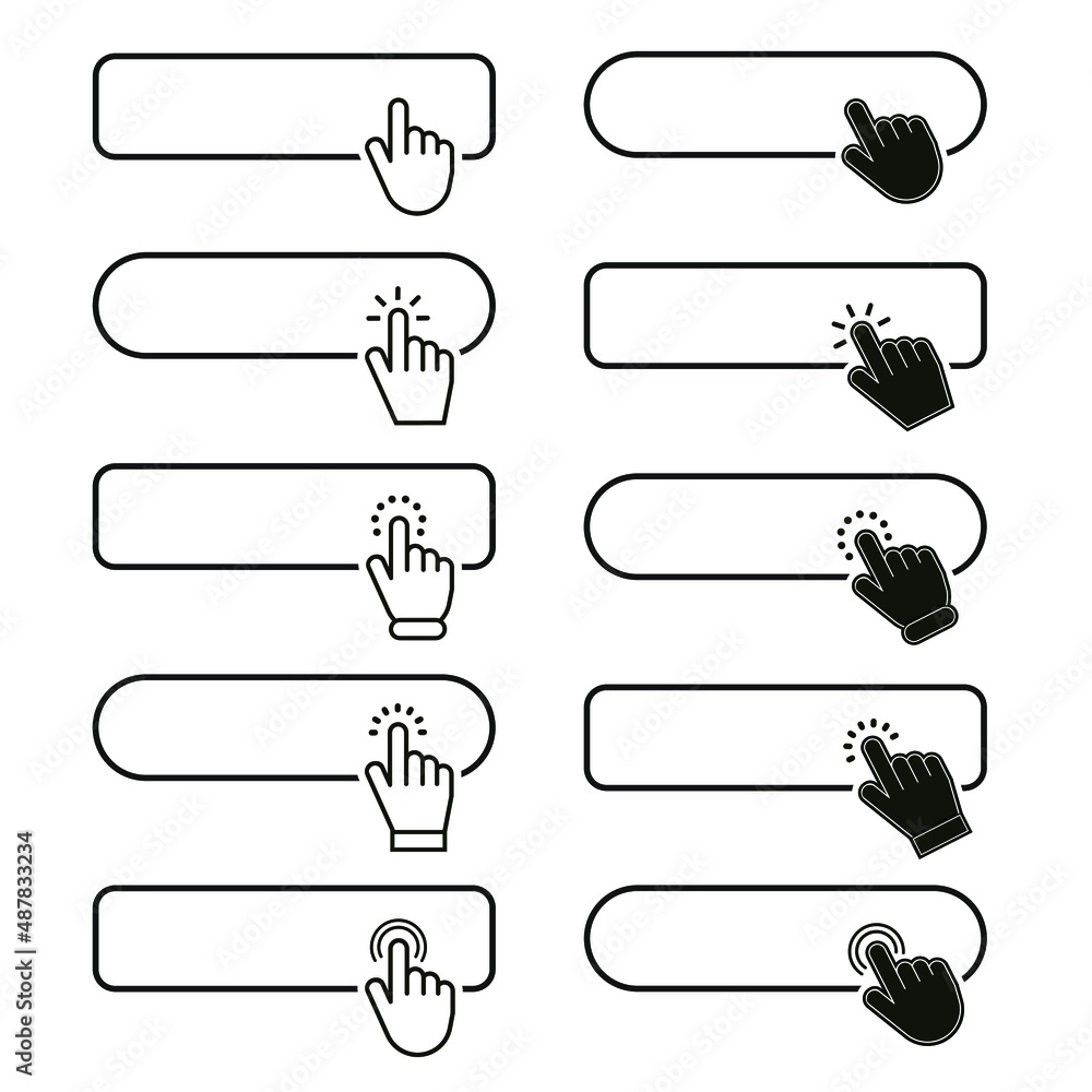 Leinwandbilder Click cursor pointer icon set with blank button. Website banners and clicking cursor on white background. Vector illustration.