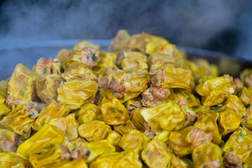Steamed dimsum at street food market in Thailand, close up thai food