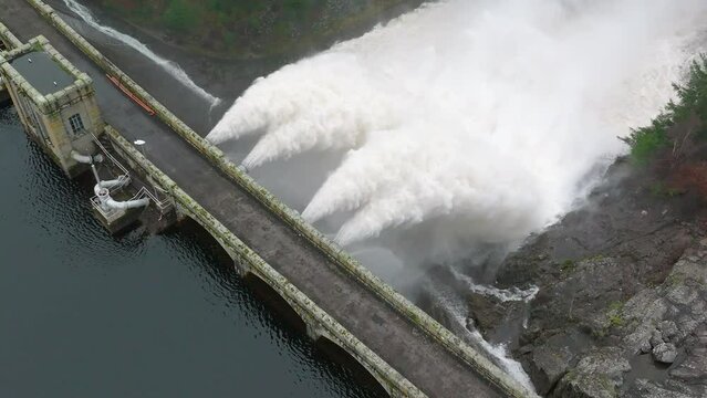 Water Pumped Through a Hydroelectric Power Station Dam Slow Motion