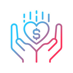 Philanthropy gradient linear vector icon. Philanthropic organization. Improve human welfare. Charitable donation. Thin line color symbol. Modern style pictogram. Vector isolated outline drawing