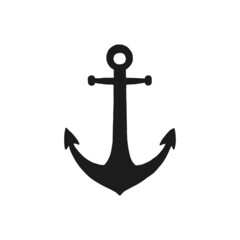 Silhouette of anchor. Vector black white doodle sketch isolated illustration.