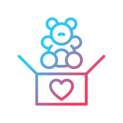 Toys donation gradient linear vector icon. Children charity. Providing unwanted stuffed animals. Helping kids. Thin line color symbol. Modern style pictogram. Vector isolated outline drawing