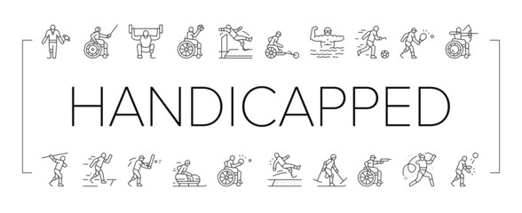 Handicapped Athlete Sport Game Icons Set Vector .