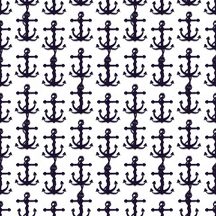 Silhouette of anchors seamless pattern. Vector black doodle sketch illustration on white background.
