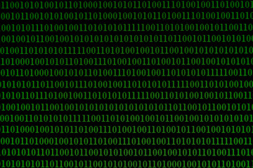 Binary Code on a monitor, seamless reapeating binary code with green text on black background.