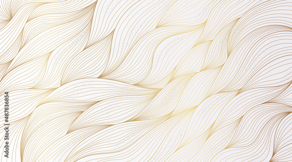 Wall mural abstract gold line pattern art background. modern simple shiny gold lines waves graphic design on wh