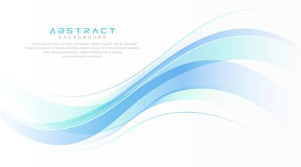 Abstract green and bright blue gradient wave vector on white background with wave lines. Modern simple curve wave shape design with space for text. Suit for poster, brochure, flyer, website