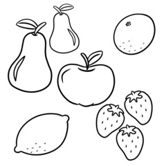 Monochrome set, coloring on a white background. Ripe fruits