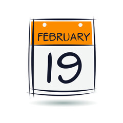 Creative calendar page with single day (19 February), Vector