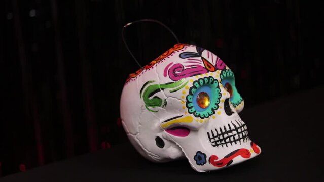 Mexican colorfull skull candy bucket. For halloween and day of the dead. 