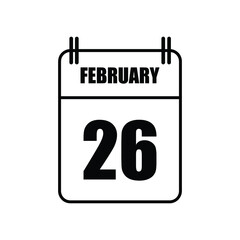 Outline February 26 Calendar Icon Vector Illustration . Date , Day Of Mouth	