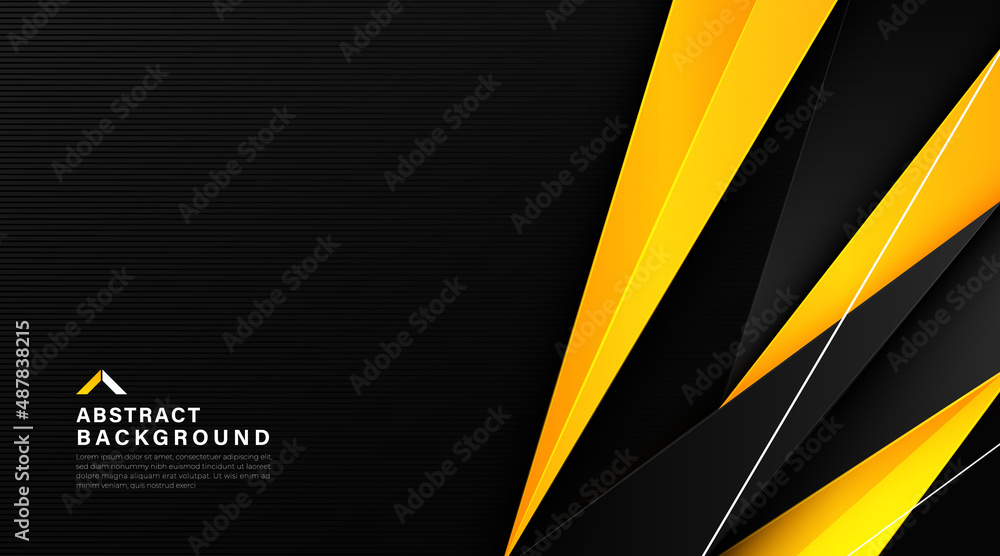 Poster abstract black wide horizontal background with orange and yellow gradient triangles geometric shapes