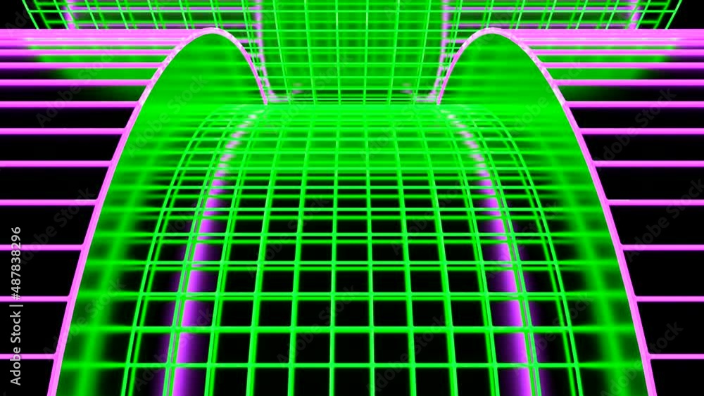 Poster green and purple abstraction. design.a bright neon road that is like a grid with multicolored lines 