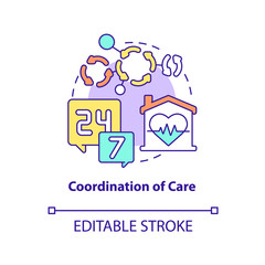 Coordination of care concept icon. Continual help. Hospice service for patient abstract idea thin line illustration. Isolated outline drawing. Editable stroke. Arial, Myriad Pro-Bold fonts used