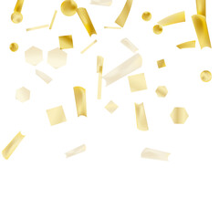 Gold confetti. Vivid blur effect. Festive foil. Great design for any purpose. Holiday, birthday. Gold glitter. Light glare..
