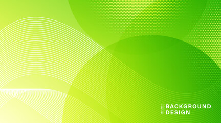 Abstract green and yellow gradient background with wave lines. Modern simple dynamic circles shapes element with halftone decoration. Suit for website, poster, banner, presentation, brochure