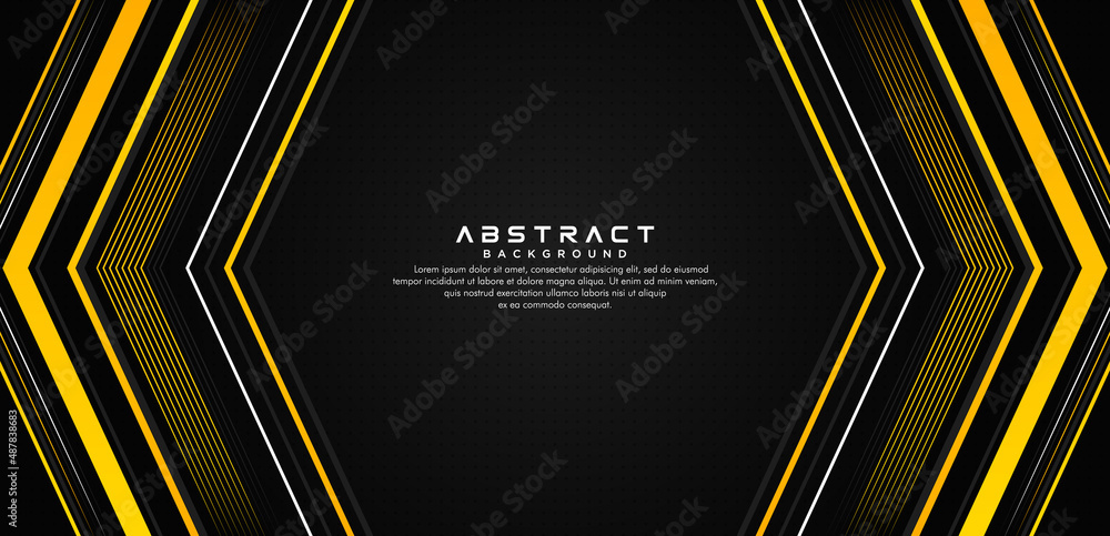 Poster abstract yellow gradient arrow creative design on black background. modern simple arrow lines vector