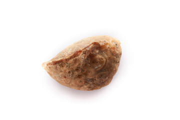 A Geode on white background The mineral has formed inside it and is varied, being mainly quartz,...