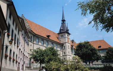 Fototapeta na wymiar Neuchatel Switzerland. Medieval buildings.