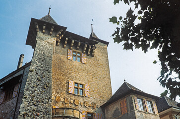 Neuchatel Switzerland. Medieval buildings. Tower.