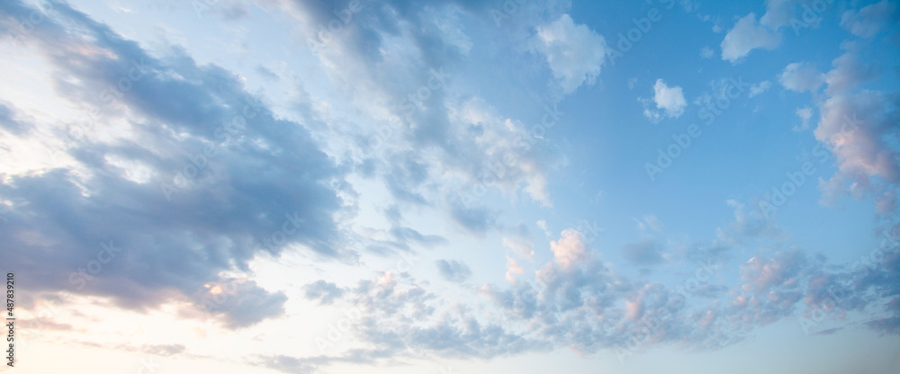 Wall mural aerial background view from of blue sky and white faint clouds. panoramic banner background