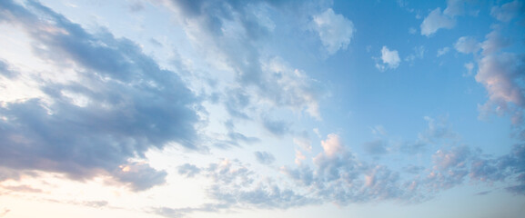 Fototapeta premium Aerial background view from of blue sky and white faint clouds. Panoramic banner background