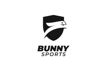 Shield running rabbit logo design vector