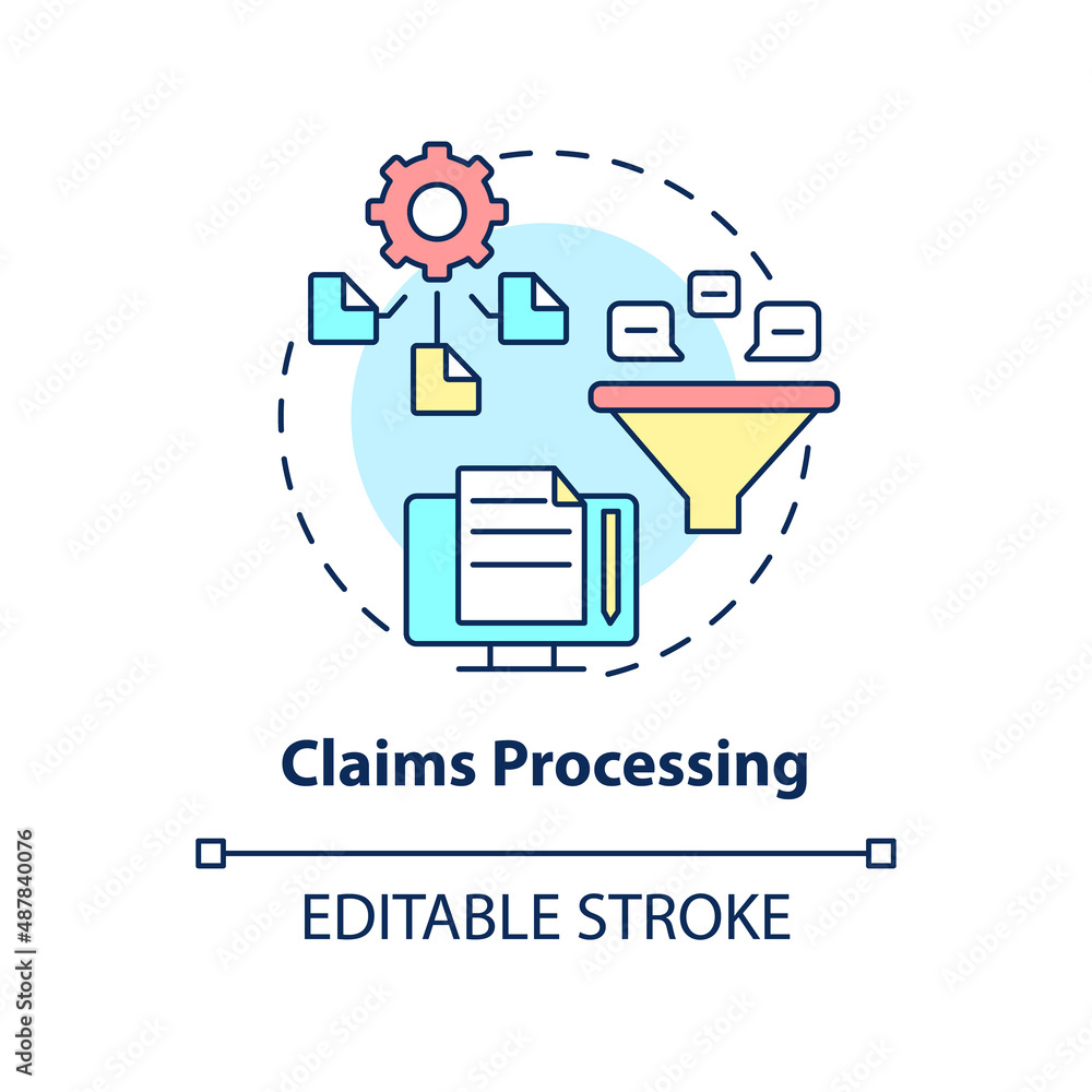 Poster claims processing concept icon. examples of automation in business abstract idea thin line illustrat