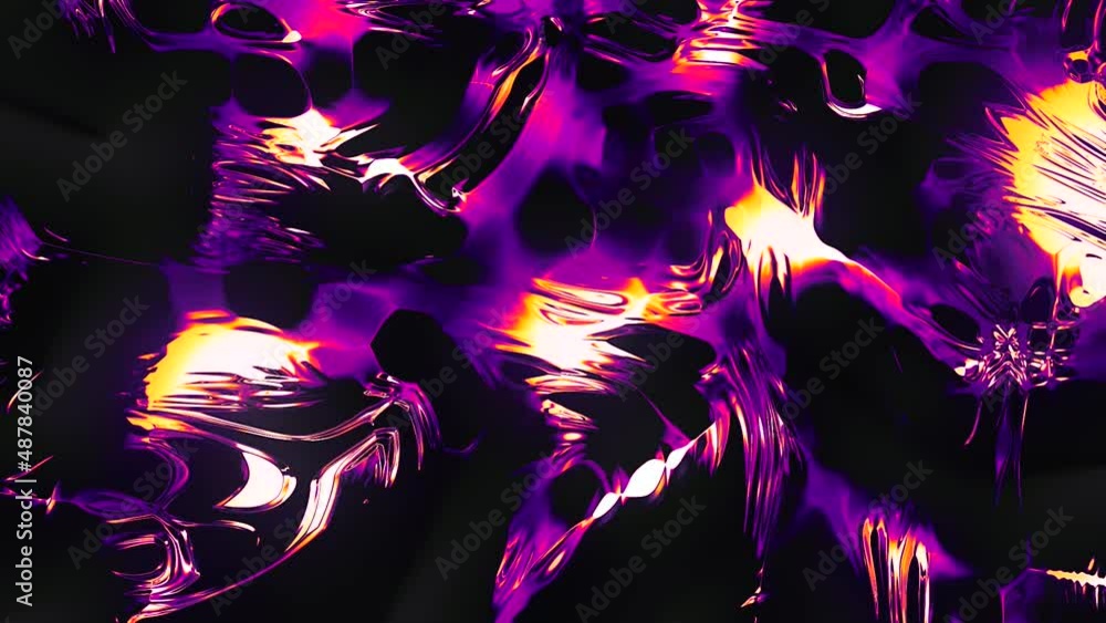 Poster dark background with purple and yellow shades.motion. blots that create abstraction and spread like 