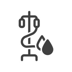 Icon of a medical tripod for long-term infusions. A simple line drawing of a rack for hanging a solution of sodium chloride or blood for long-term infusion or transfusion. Vector.