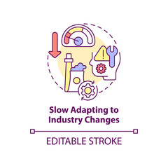 Slow adapting to industry changes concept icon. Compatibility issue. BPA challenges abstract idea thin line illustration. Isolated outline drawing. Editable stroke. Arial, Myriad Pro-Bold fonts used