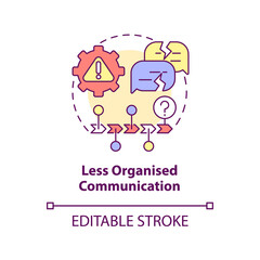 Less organised communication concept icon. Error prone activities. BPA challenges abstract idea thin line illustration. Isolated outline drawing. Editable stroke. Arial, Myriad Pro-Bold fonts used