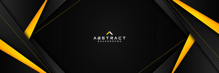 Abstract horizontal banner template with yellow and black geometric triangle shape on black background. Modern simple polygonal texture elements. Suit for brochure, presentation, business, cover
