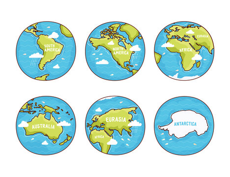 Planet earth. Continents. Africa. America. Australia. Antarctica. Eurasia. World map. The globe.