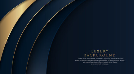 Dark blue abstract curve background with glitter golden lines. Luxury and elegant style template. Modern simple geometric pattern design. Suit for cover, poster, brochure, banner, website.