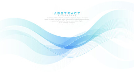 Green turquoise and bright blue gradient abstract wave lines banner on white background. Modern simple flowing wave creative design. Suit for cover, poster, website, brochure, banner, presentation © MooJook