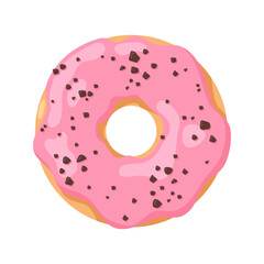 Colorful glazed donut isolated on white background. View from above. Vector illustration in cartoon flat style