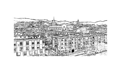 Building view with landmark of Messina is the 
city in Italy. Hand drawn sketch illustration in vector.