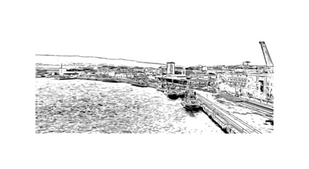 Obraz premium Building view with landmark of Messina is the city in Italy. Hand drawn sketch illustration in vector.