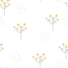 Seamless pattern of chamomile inflorescences ​on white background for fabric textile, print