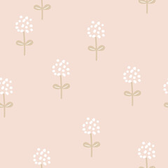 Seamless pattern with field flower ​on pink background in cartoon style for fabric textile, print, wallpaper