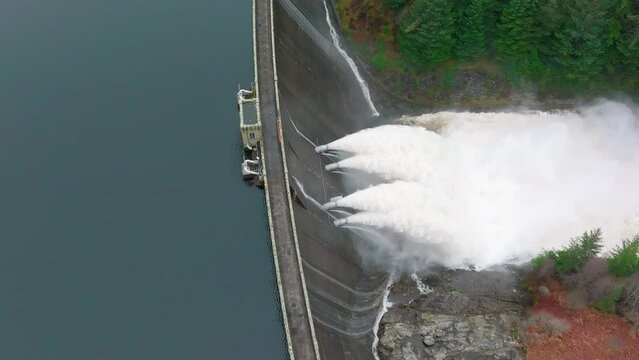 Hydroelectric Power Station Pumping Water Through a Dam Slow Motion