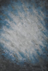 Photography studio portrait or product background, real painted canvas muslin cloth; blue perimeter with lighter gray and white center spot