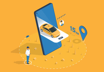 Isometric smartphone with taxi service application