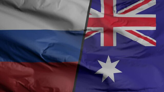 Russia and Australian flag seamless closeup waving animation. Russia and Australian Background. 3D render, 4k resolution