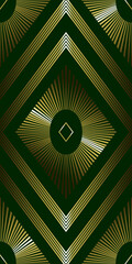 Seamless diamond pattern gold on green art deco background